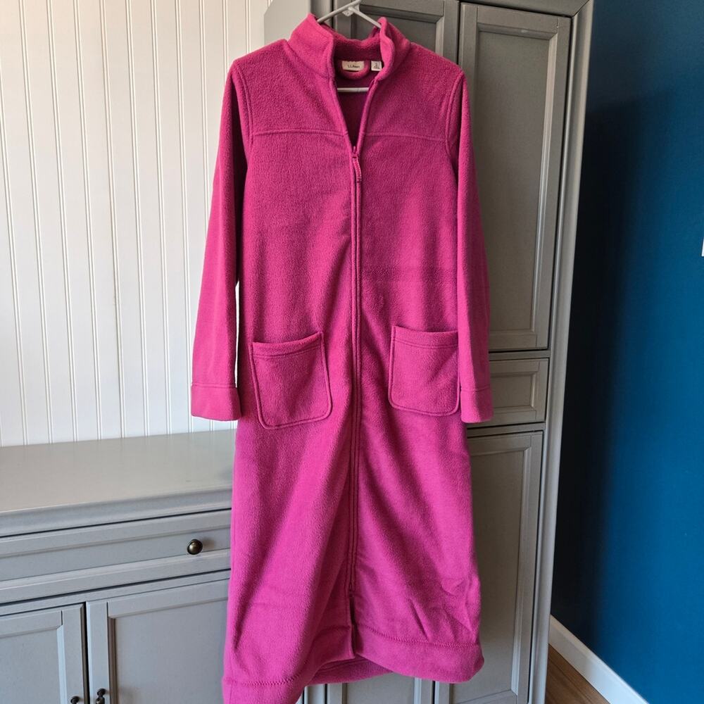 LL Bean Zipper Bathrobe Housecoat Cozy Full Length Size Small Raspberrry Pink